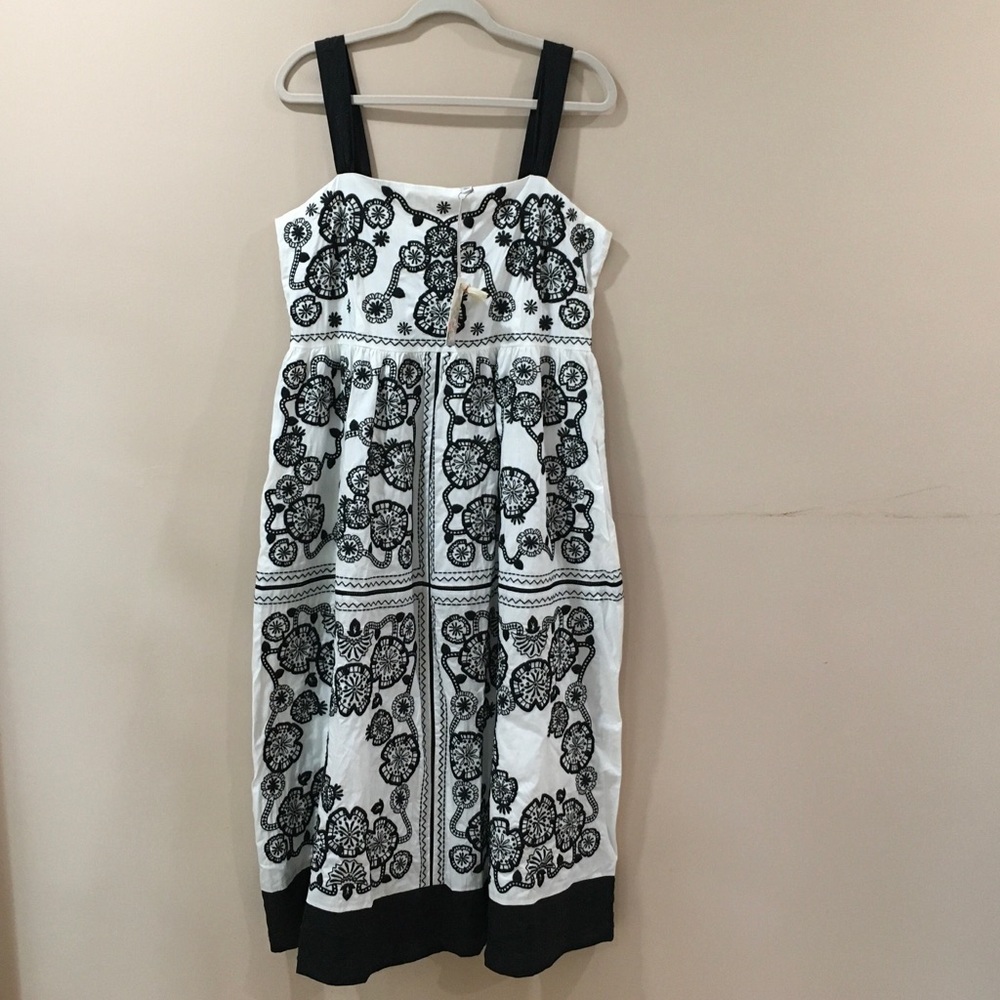 Johnny Was Womens L Mel Embroidered Midi Dress White Black Cotton Boho Parisian - Picture 2 of 9